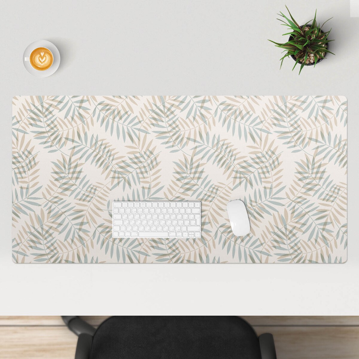 Beżowa mata na biurko Liście w pastelach, 120x60 cm