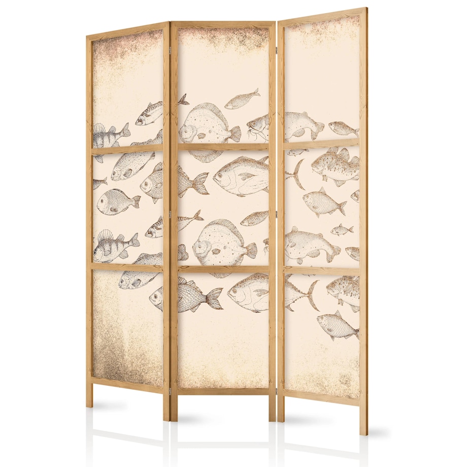 Parawan japoński Zwierzęta 135x172 cm 3-częściowy beżowy