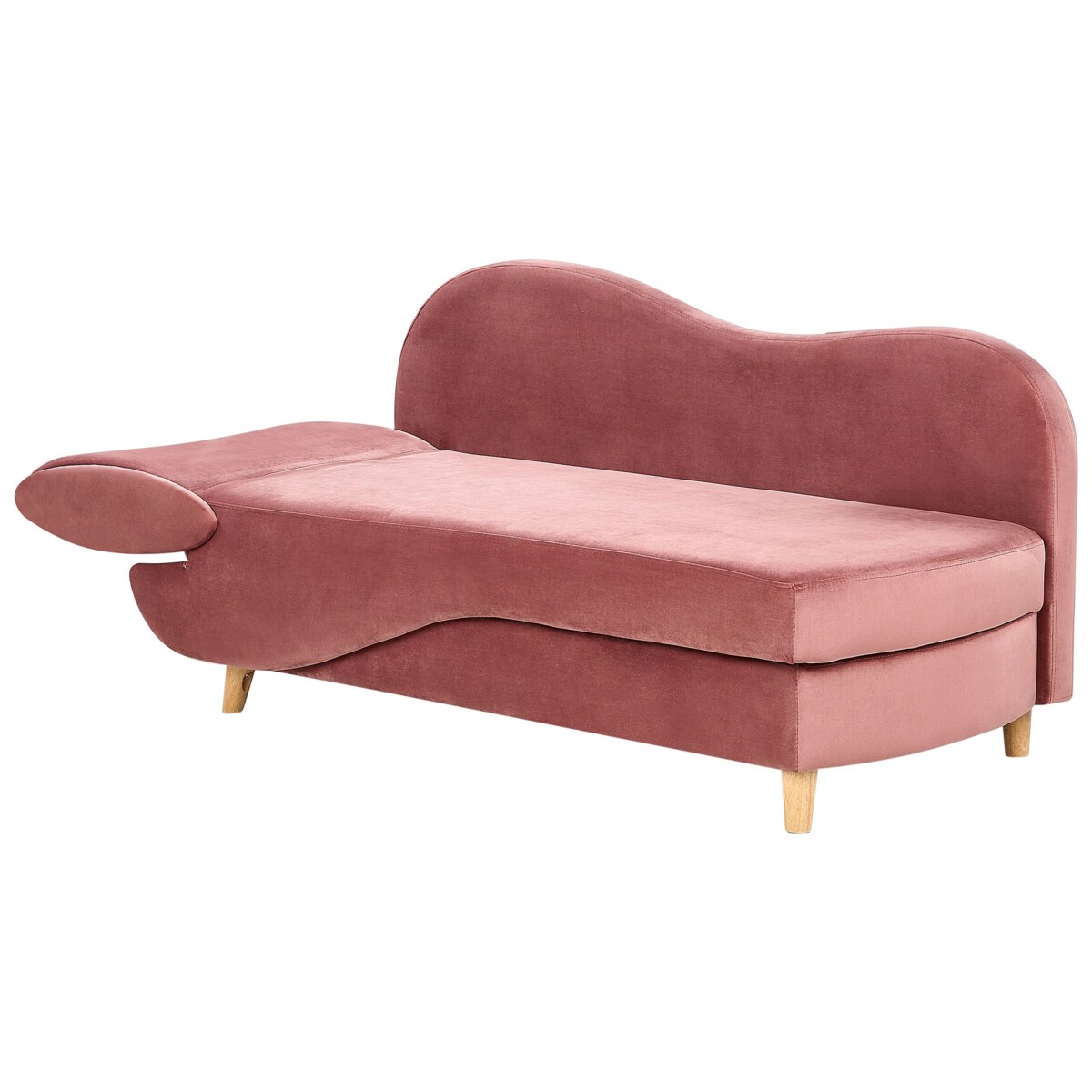 Szezlong welurowy z pojemnikiem lewostronny różowy MERI II