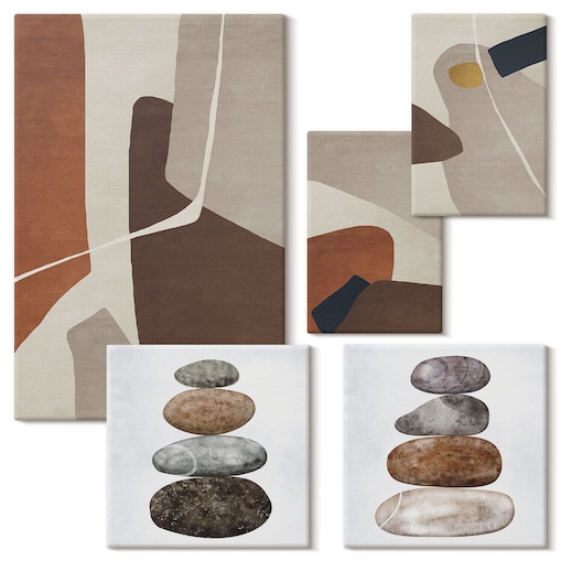 Zestaw 5 obrazów na płótnie - Abstrakcyjna boho sztuka nowa - brązowy