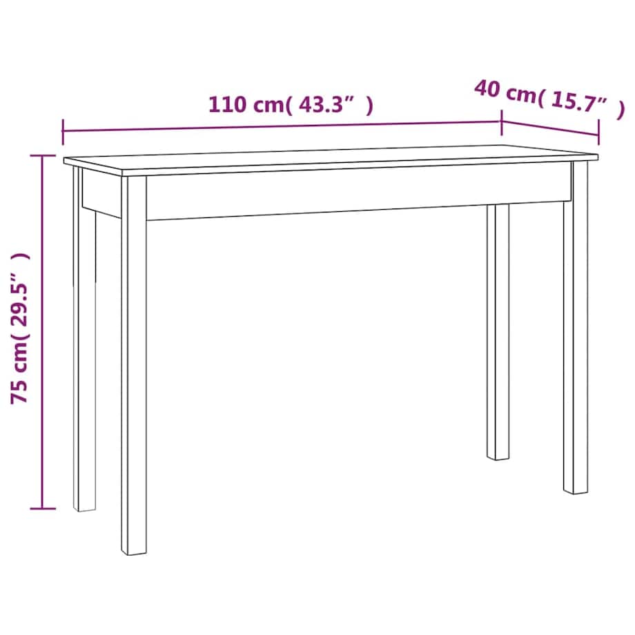 vidaXL Stolik konsolowy, biały, 110x40x75 cm, lite drewno sosnowe