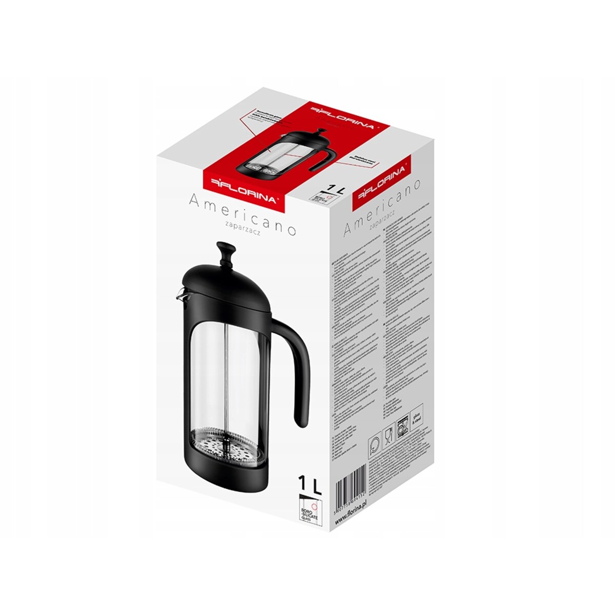 DZBANEK SZKLANY Z ZAPARZACZEM sitko imbryk na zioła herbatę 1 L TŁOK ręczny