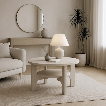 Stolik Kawowy Okrągły Do Salonu 80cm Kaszmir Nowoczesny Styl JAPANDI SCANDI