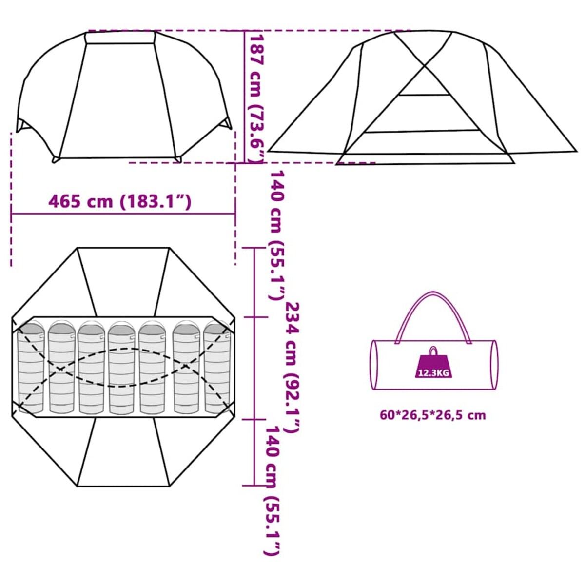 vidaXL Namiot wędkarski z dachem Moro 514 x 465 x 187 cm Poliester