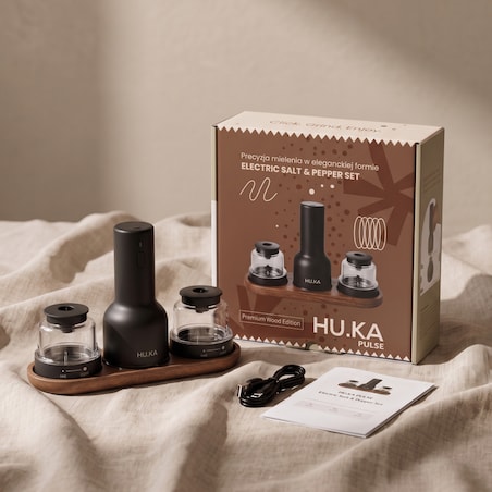 Młynek elektryczny 2w1 do soli i pieprzu USB-C HU.KA Pulse - Premium Wood