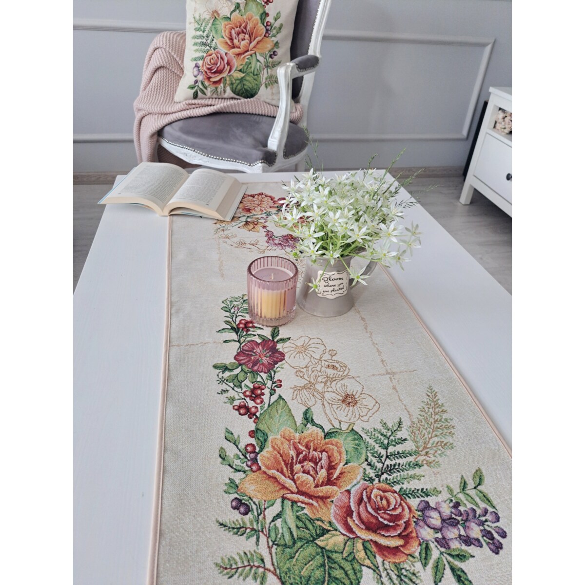 Bieżnik Na Stół 40X100 Cm Dekoracyjny Ozdobny Kwiaty