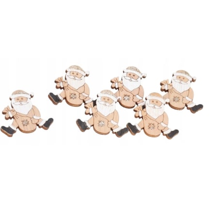 Mikołaj Gwiazdor Drewniany Na Przylepcu 6Szt 3,2Cm