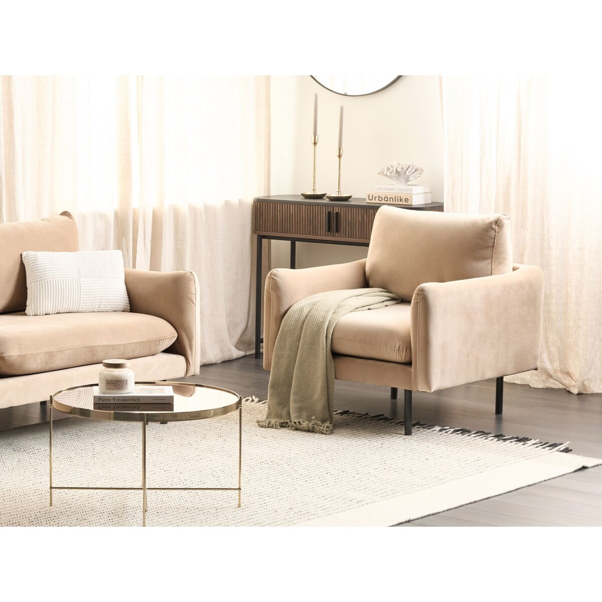 Fotel welurowy beżowy VINTERBRO