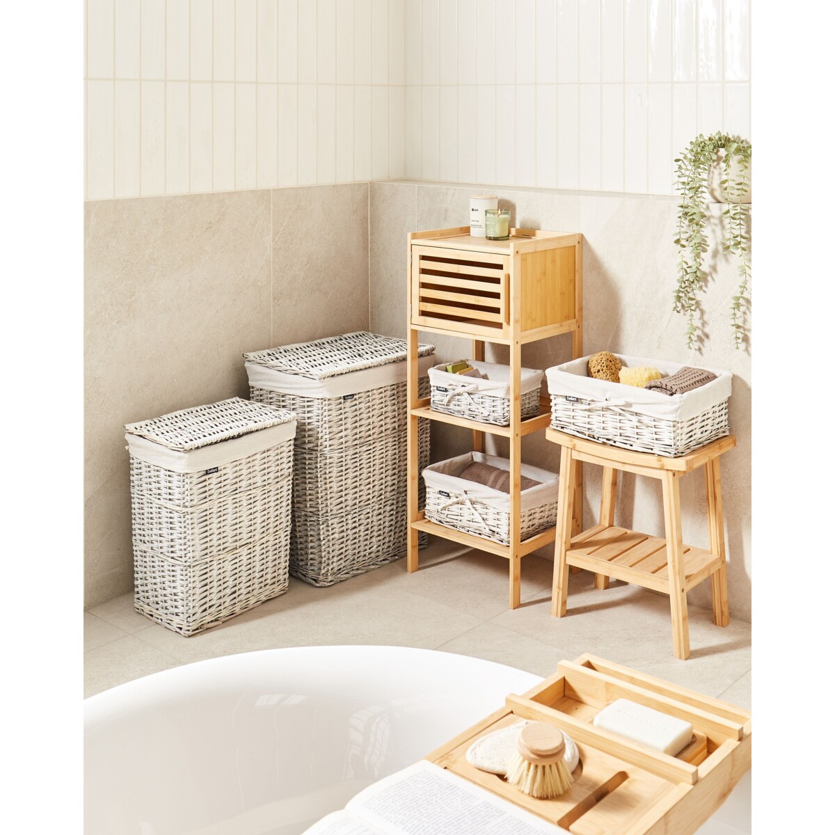 Zestaw 5 koszy wiklinowych szary ELLA