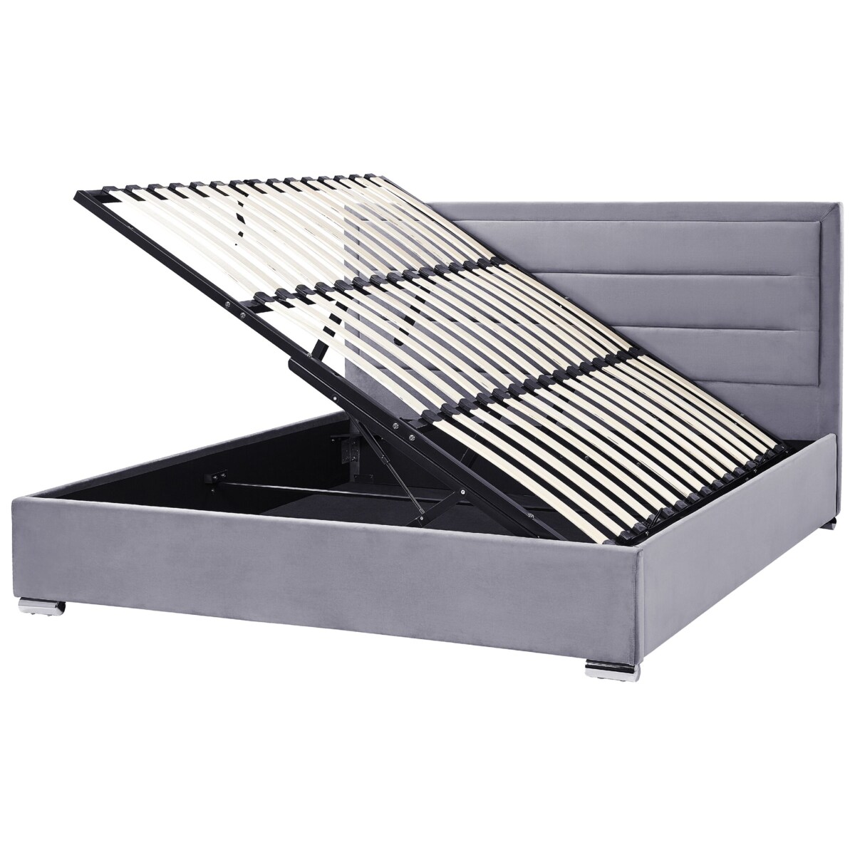 Łóżko z pojemnikiem welurowe 180 x 200 cm ciemnoszare ROUEN