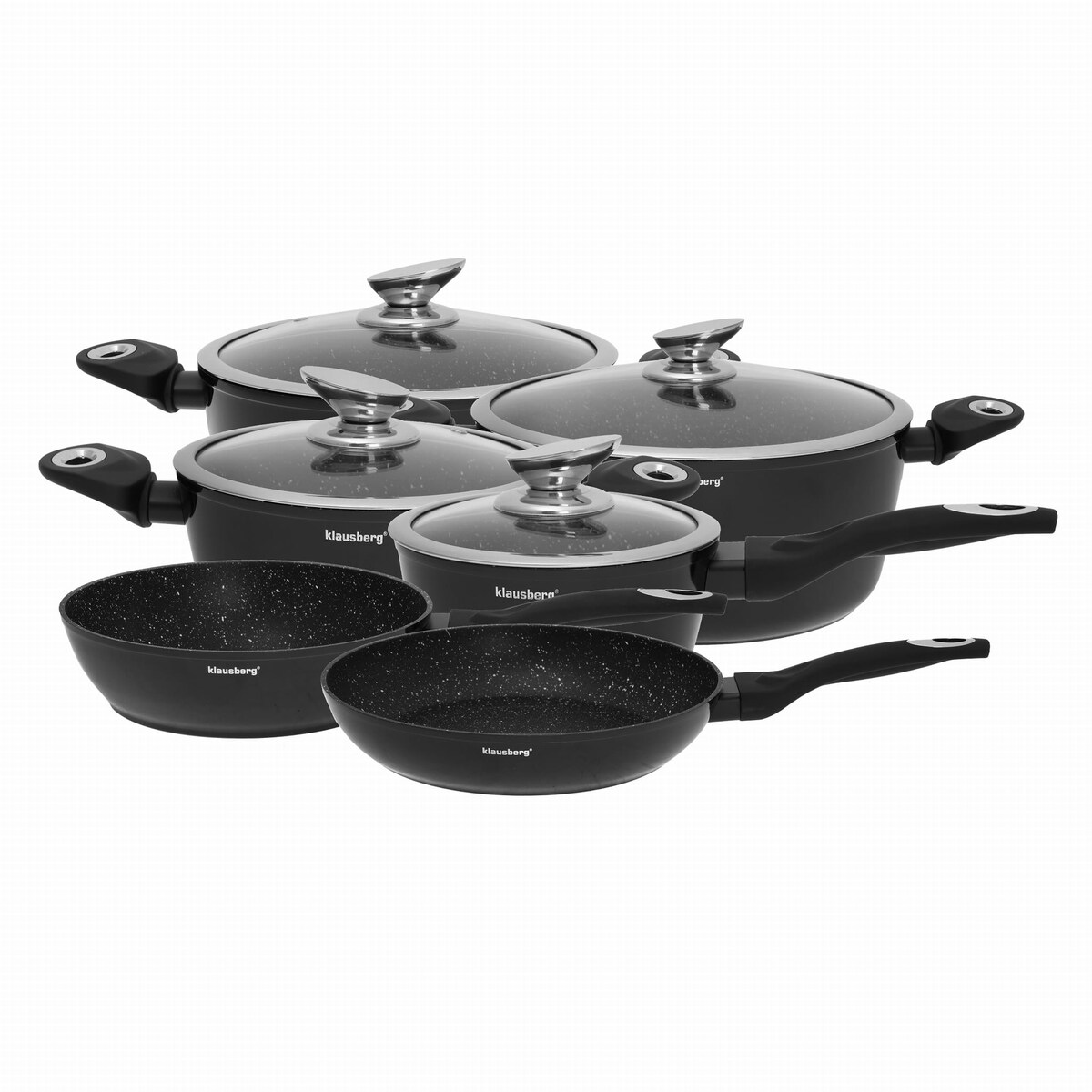 Zestaw garnków z powłoką granitową 15 ele. KLAUSBERG Marmo