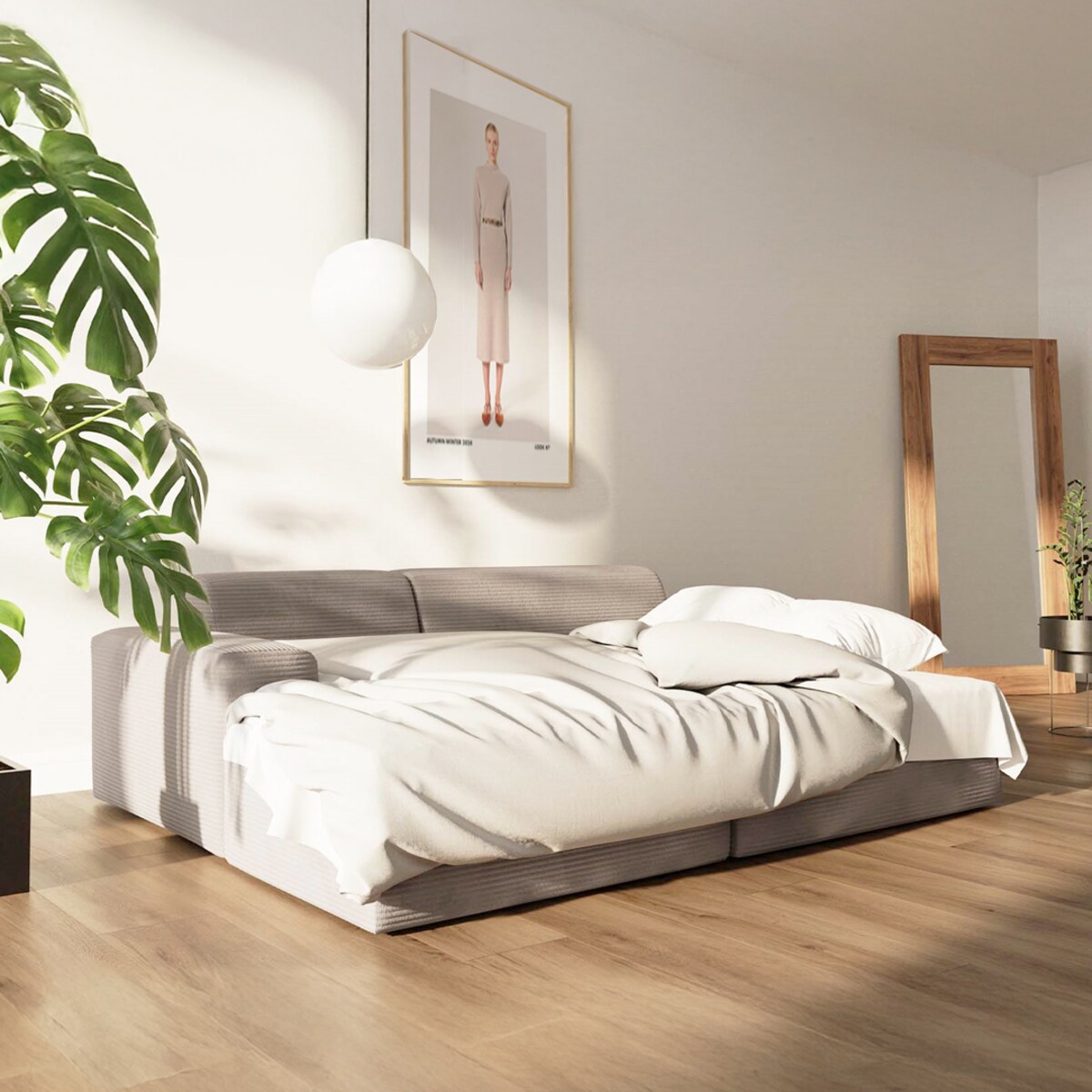 Villet Sofa narożna lewa z funkcją spania i pojemnikiem ecru