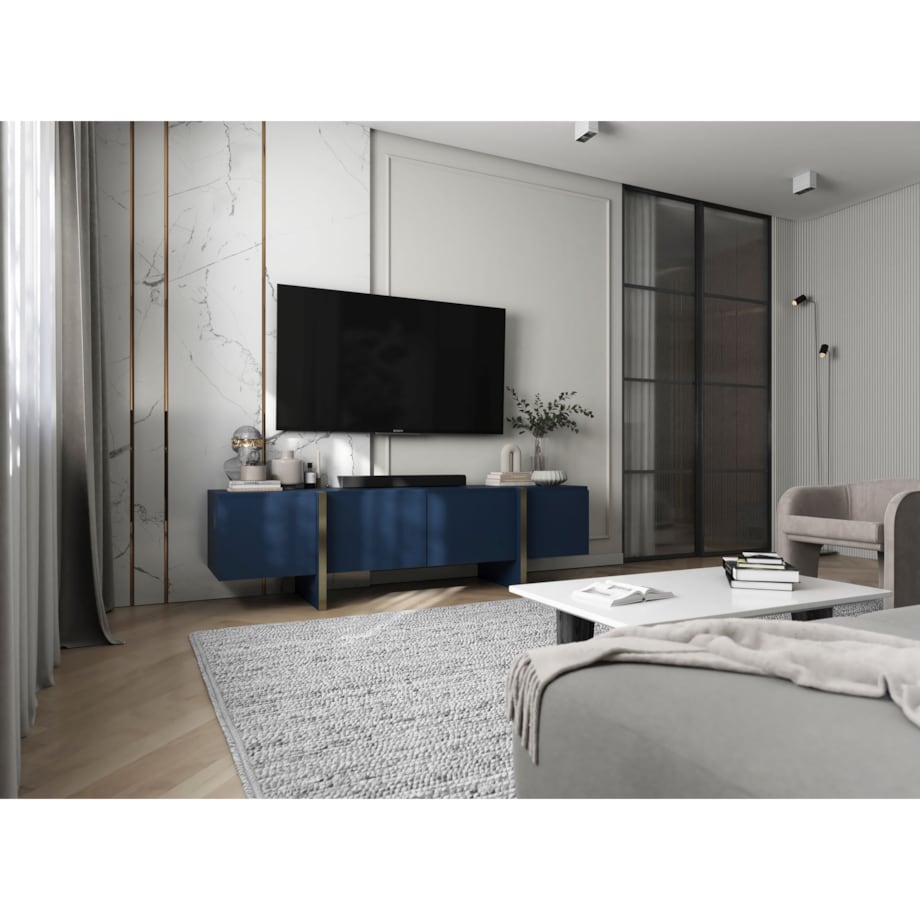 Szafka RTV Kenzo Nowoczesna Komoda RTV Glamour Granatowy Mat 180 cm