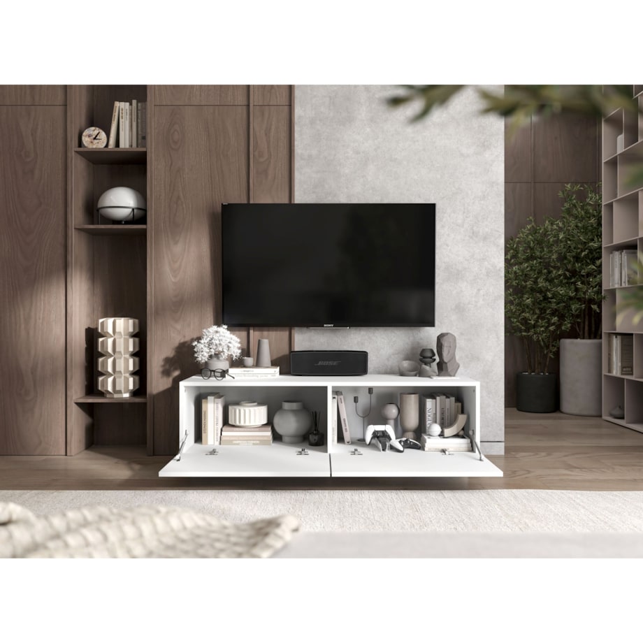 Szafka RTV Komoda Loft Industrialna stojąca / wisząca Biały MAT 120 cm