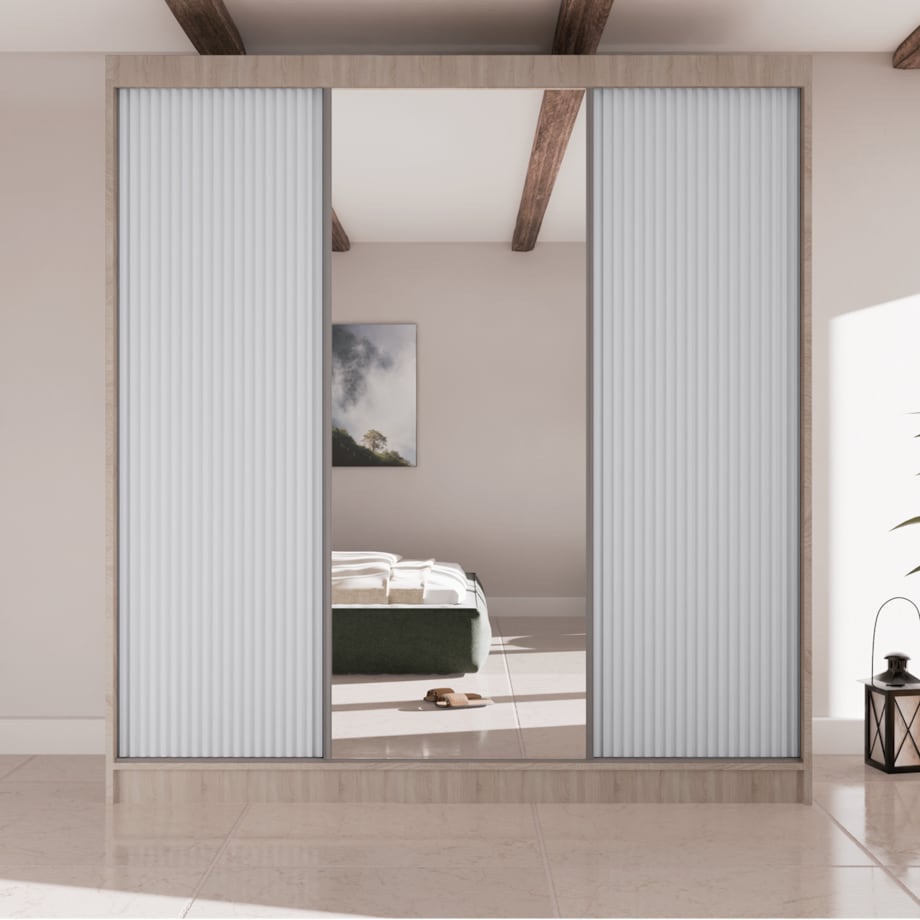 Szafa przesuwna V200 z lustrem i szufladami - sonoma+ ryfle białe