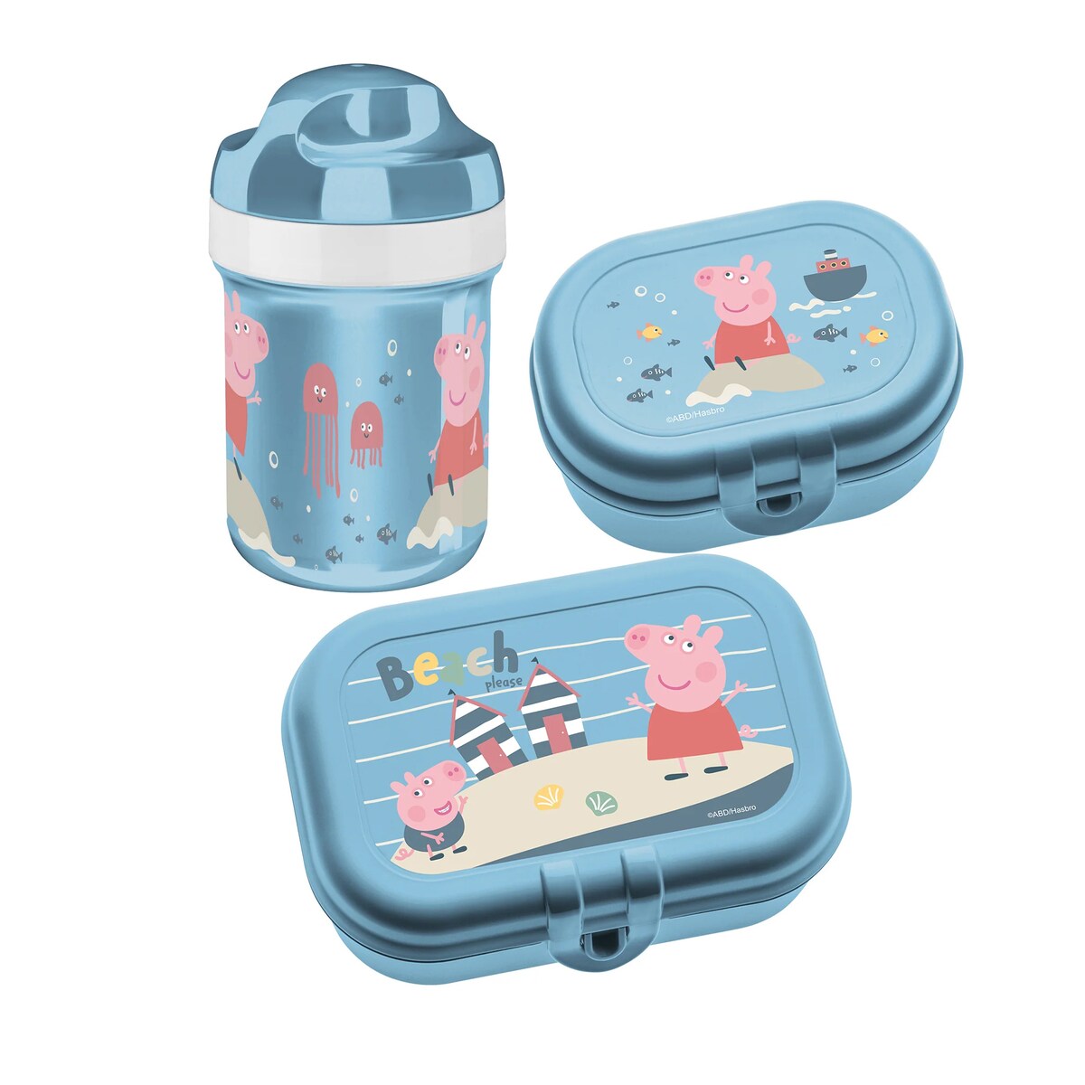 Zestaw bidon 200 ml i śniadaniówka Świnka Peppa Waves To Go, 3-częściowy, KOZIOL