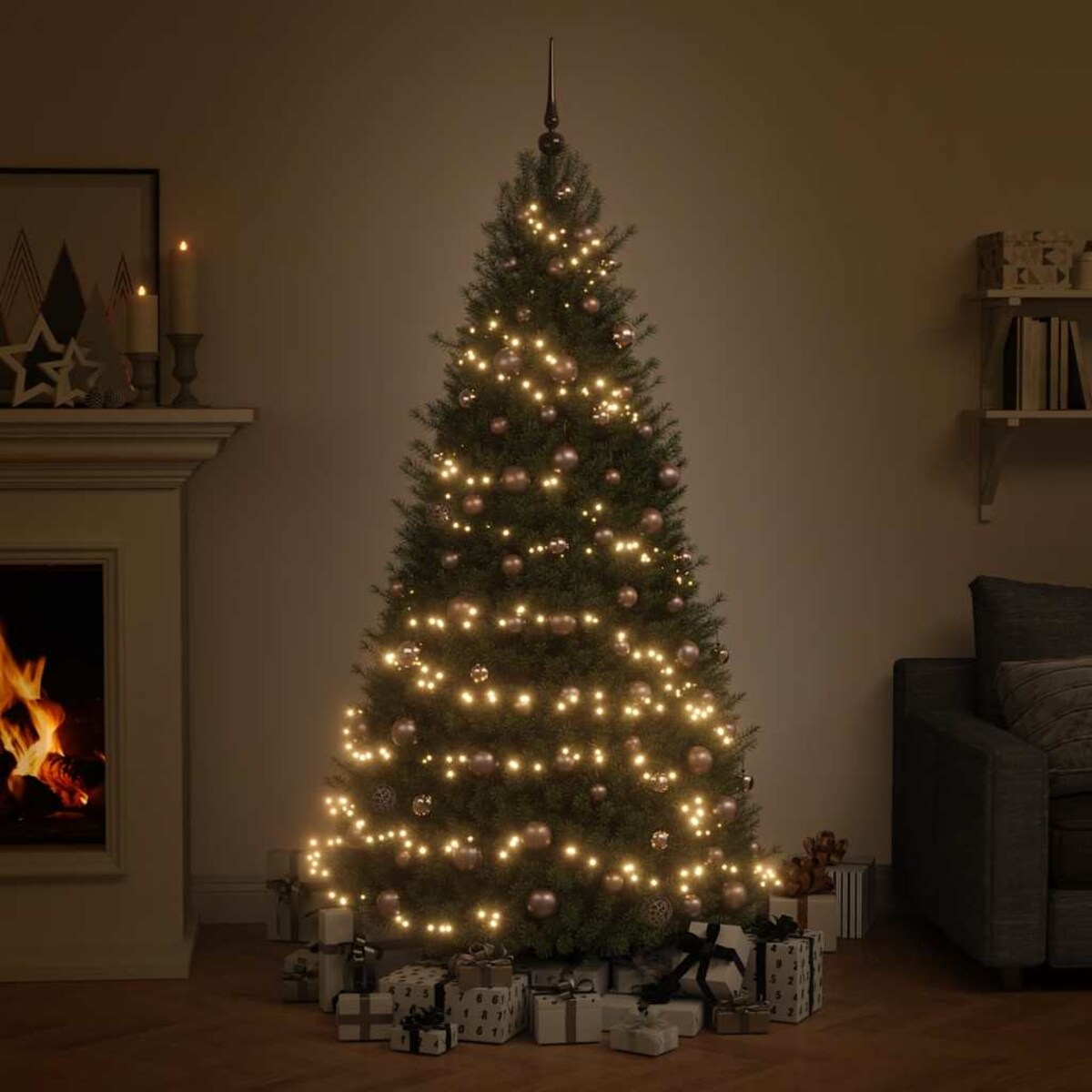 vidaXL 60-cz. zestaw bombek na choinkę ze szpicem 150 LED różowe złoto