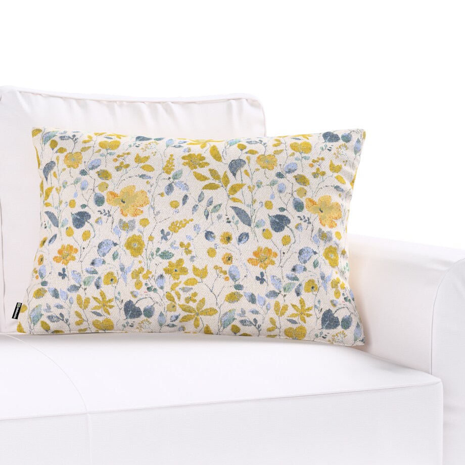 Poszewka Kinga na poduszkę prostokątną 47x28 żółto-niebieskie kwiaty na kremowym tle