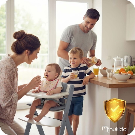 Drewniane krzesełko do karmienia Nukido tacka solidne regulowane pasy 703001