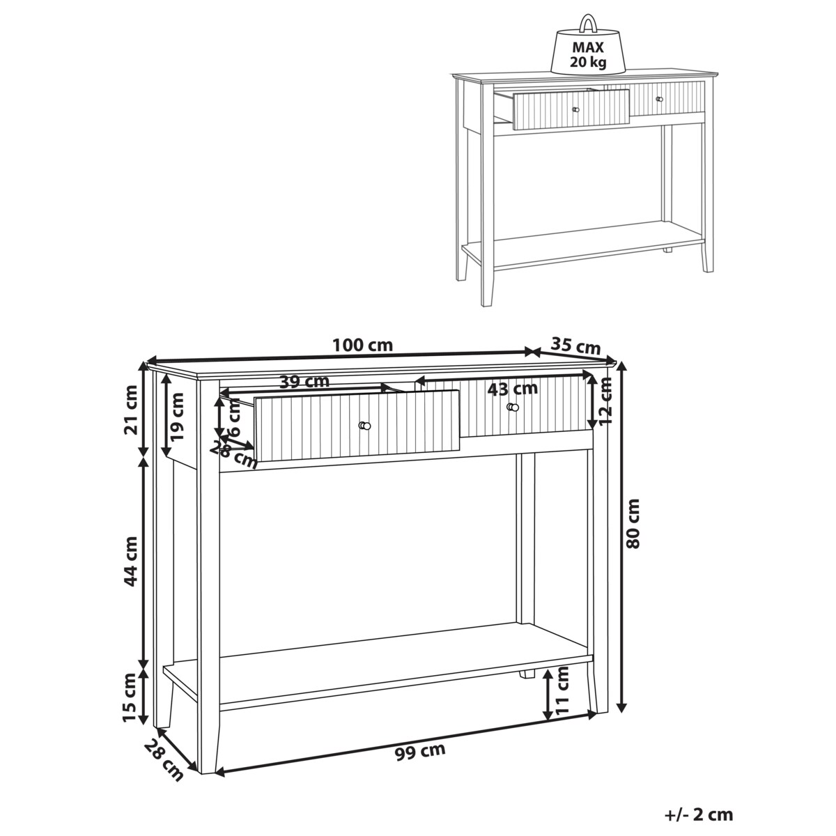 Konsola 2 szuflady biała ASSISI