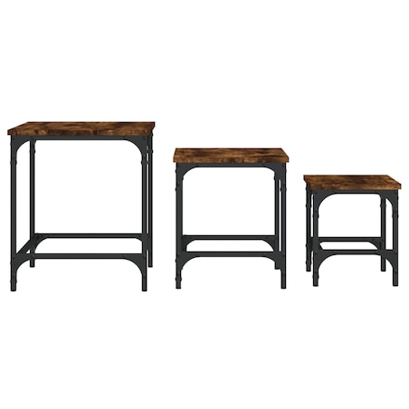 vidaXL Stoliki kawowe, wsuwane jeden pod drugi, 3 szt, przydymiony dąb