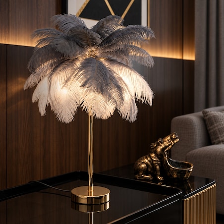 Lampa stołowa Palm, kolor złoty i szary, żelazo i tworzywo sztuczne, 55 x 55 x 60 cm, 2 x E14, max. 40 W, motyw: palma, Mauro Ferretti