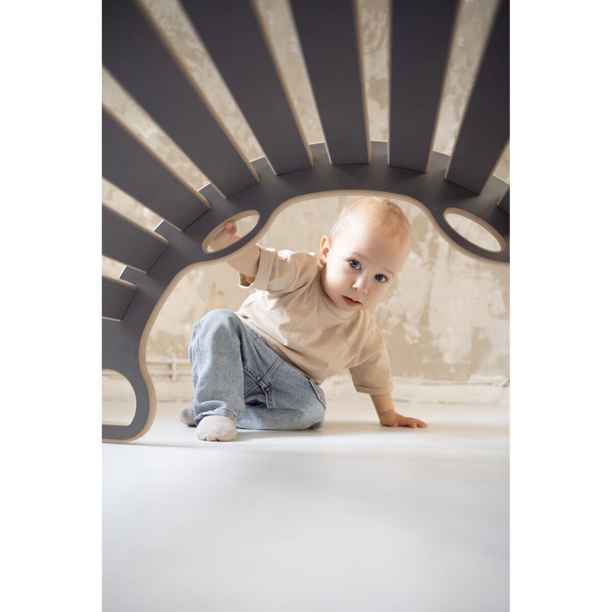 MAŁY bujak montessori z uchwytami + MAŁA zjeżdżalnia CHMURKI - szary