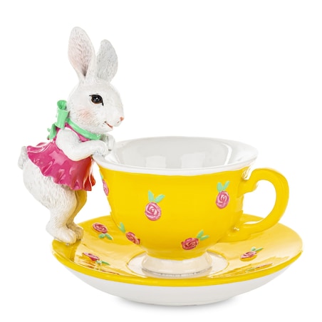 Dekoracja - króliczka zagląda do filiżanki 15,5x17,5x15 cm