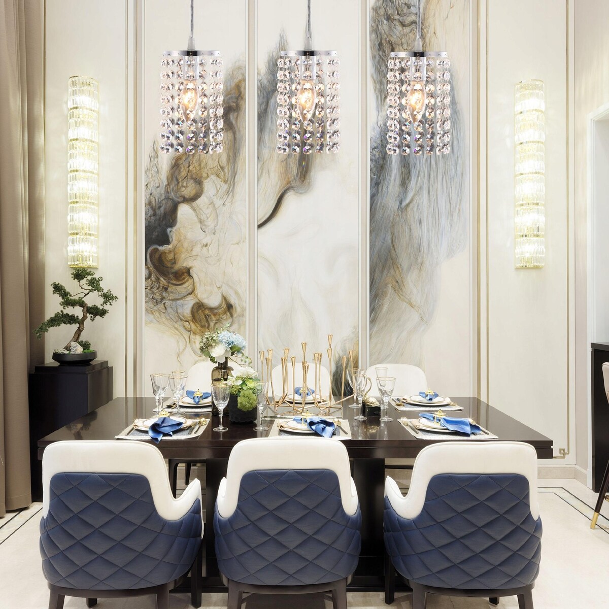 Lampa Sufitowa Wisząca Kryształy Glamour Srebro