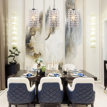 Lampa Sufitowa Wisząca Kryształy Glamour Srebro