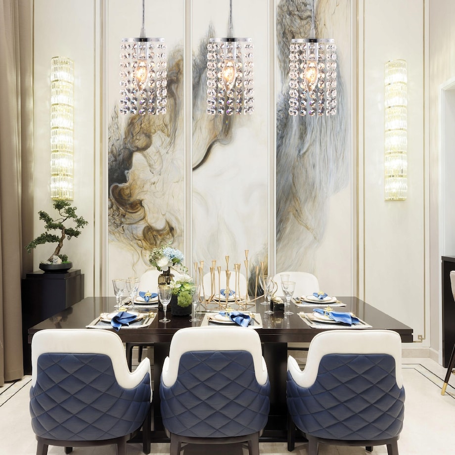 Lampa Sufitowa Wisząca Kryształy Glamour Srebro