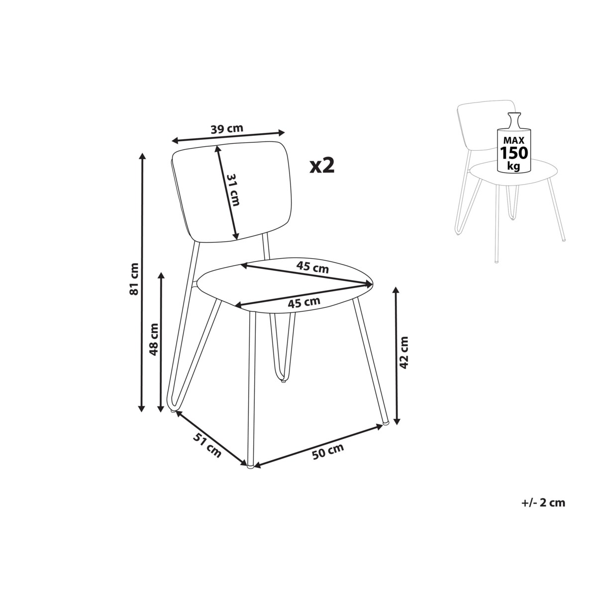 Zestaw 2 krzeseł do jadalni boucle złamana biel NELKO
