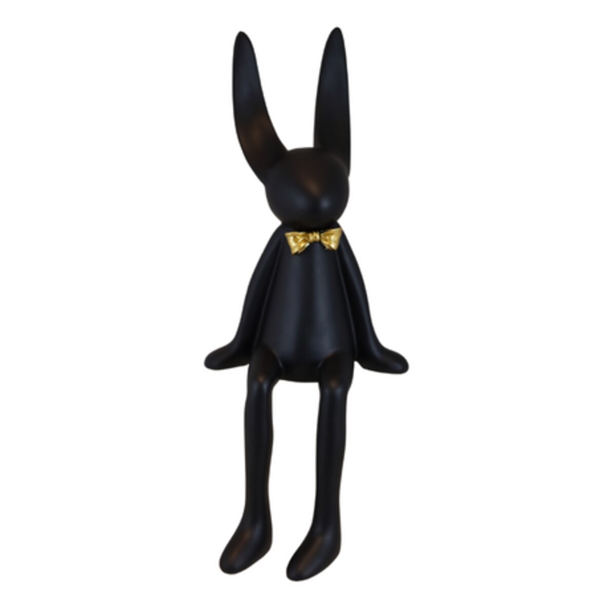 Dekoracja - siedzący czarny królik 41x15,5x16 cm RANDY w złotej muszce