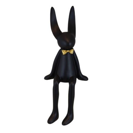 Dekoracja - siedzący czarny królik 41x15,5x16 cm RANDY w złotej muszce