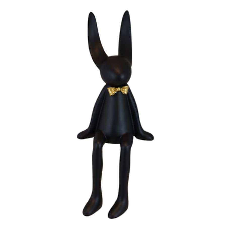 Dekoracja - siedzący czarny królik 41x15,5x16 cm RANDY w złotej muszce
