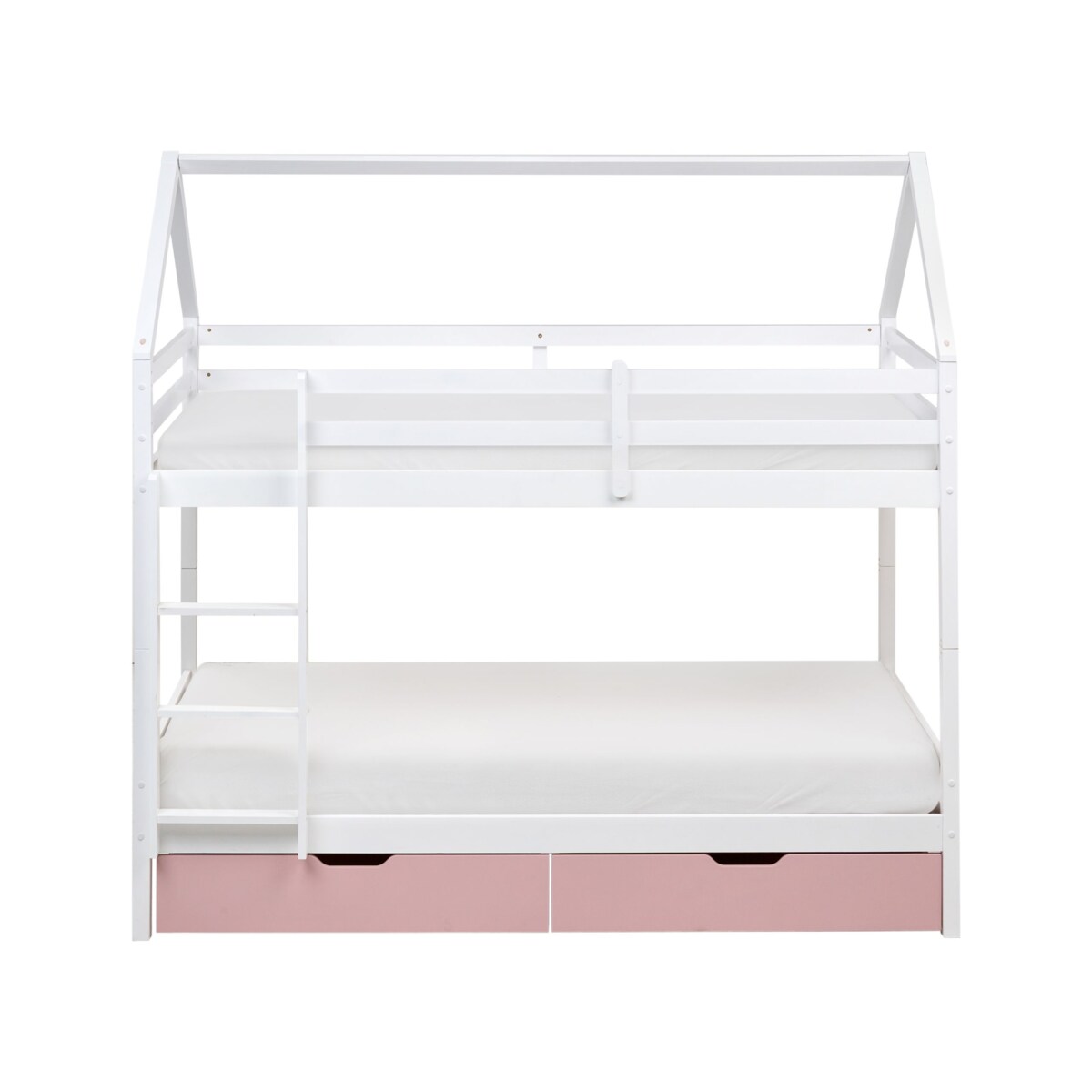 Łóżko piętrowe z szufladami Domek Drewno sosnowe TERNAS 90 x 200 cm Różowy