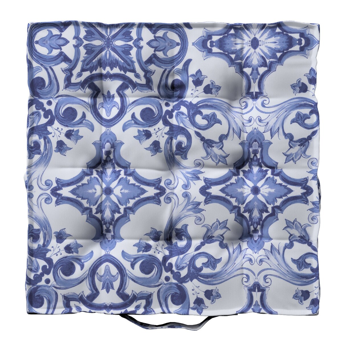 Poduszka na krzesło Kuba, niebieskie wzory na białym tle, 40 x 40 x 6 cm, Aria