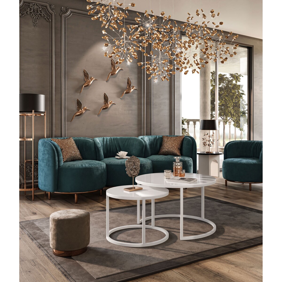 Stolik kawowy CIRI 2w1 białe szkło