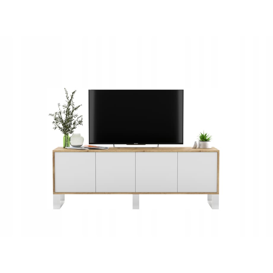 Szafka RTV Loft Komoda Industrialna Dąb Wotan Biały MAT 150 cm
