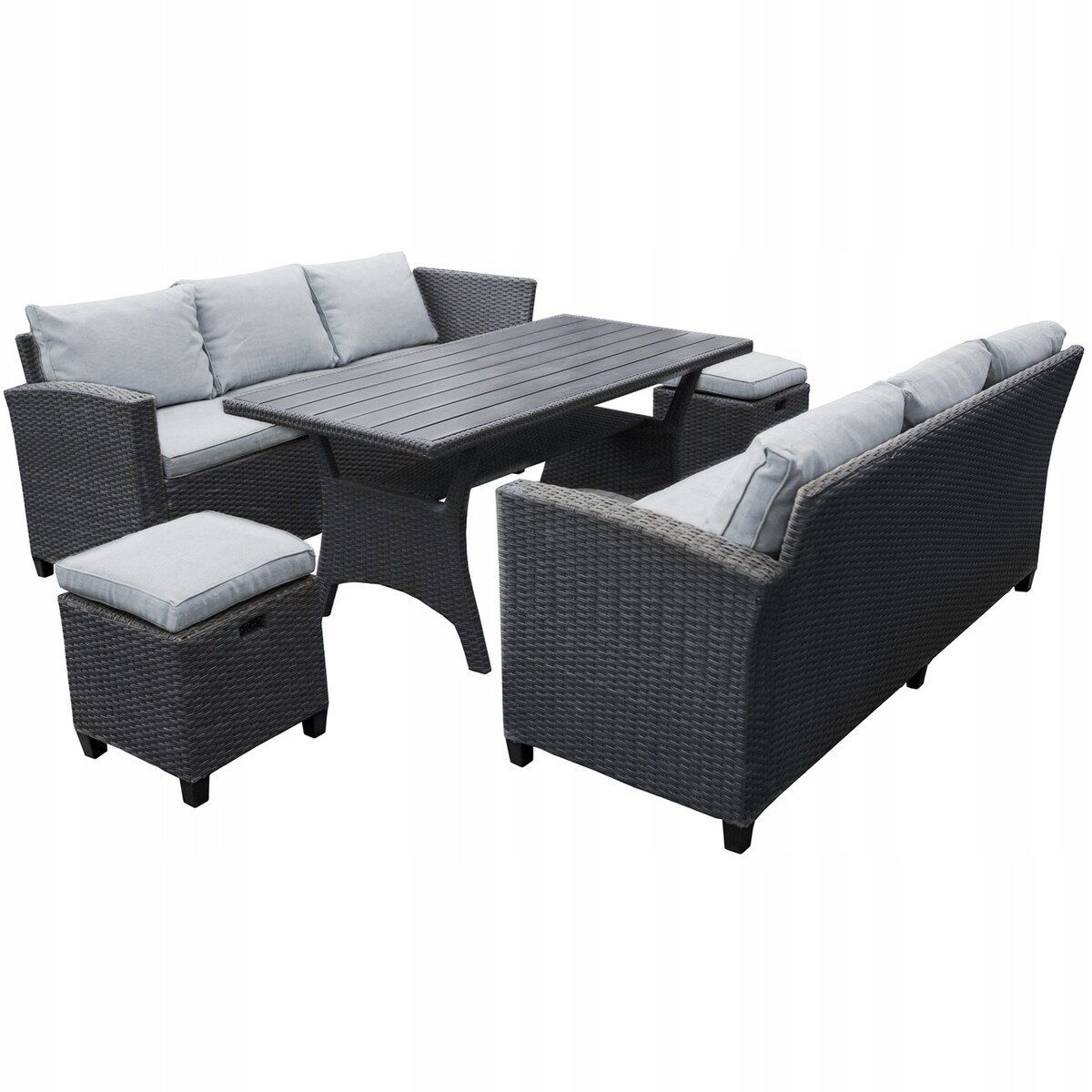 Zestaw Ogrodowy Wypoczynkowy Narożnik Stół Pufy Meble Ogrodowe Technorattan Venezia