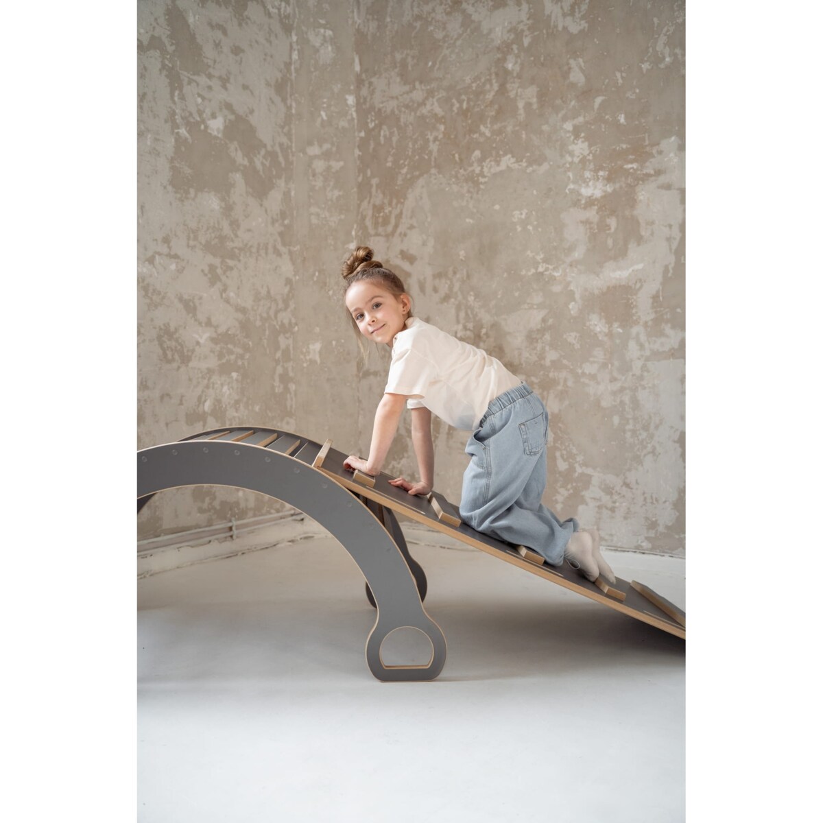 DUŻY bujak montessori + DUŻA zjeżdżalnia DRABINKA - szary