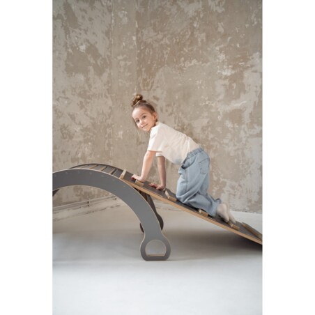 DUŻY bujak montessori + DUŻA zjeżdżalnia DRABINKA - szary