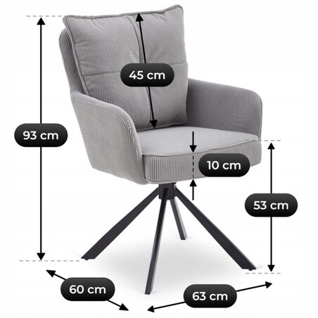 Krzesło Obrotowe Kubełkowe Tapicerowane Do Jadalni Sztruks Szary CITY