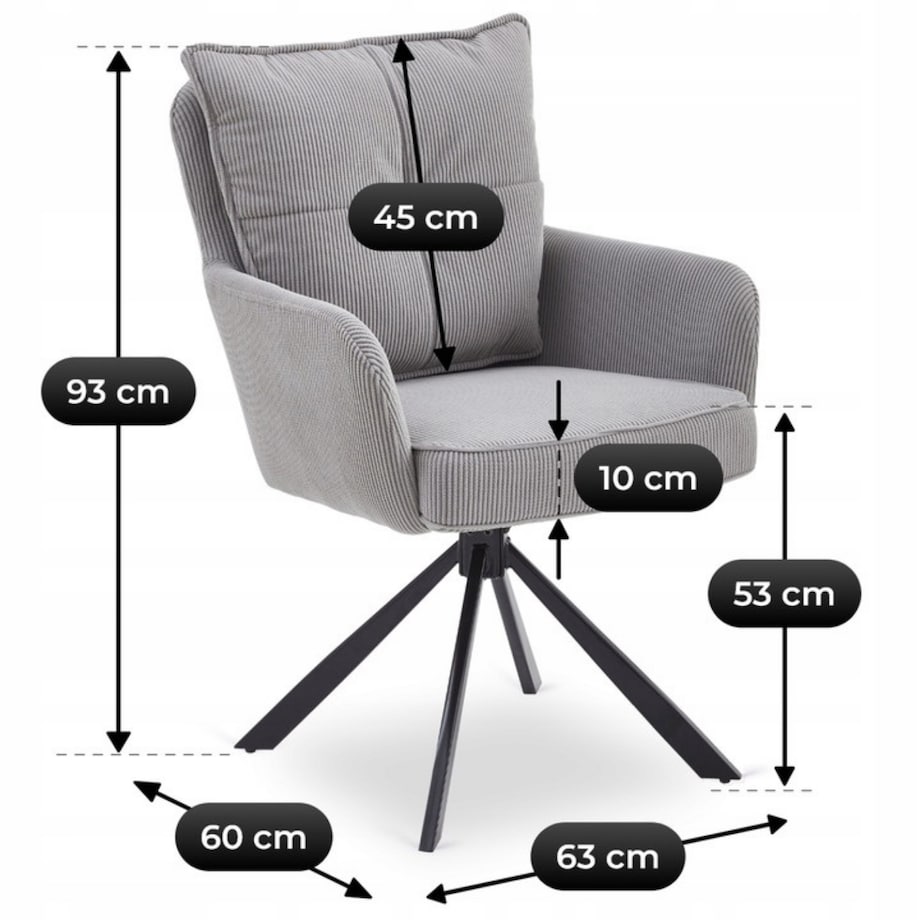 Krzesło Obrotowe Kubełkowe Tapicerowane Do Jadalni Sztruks Szary CITY