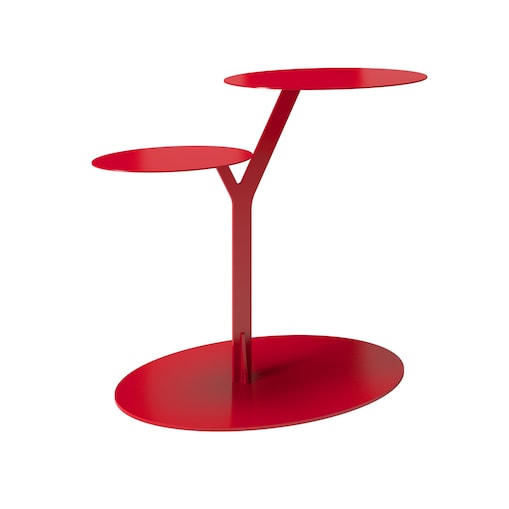 Stolik metalowy dwa blaty, kolor bordowy