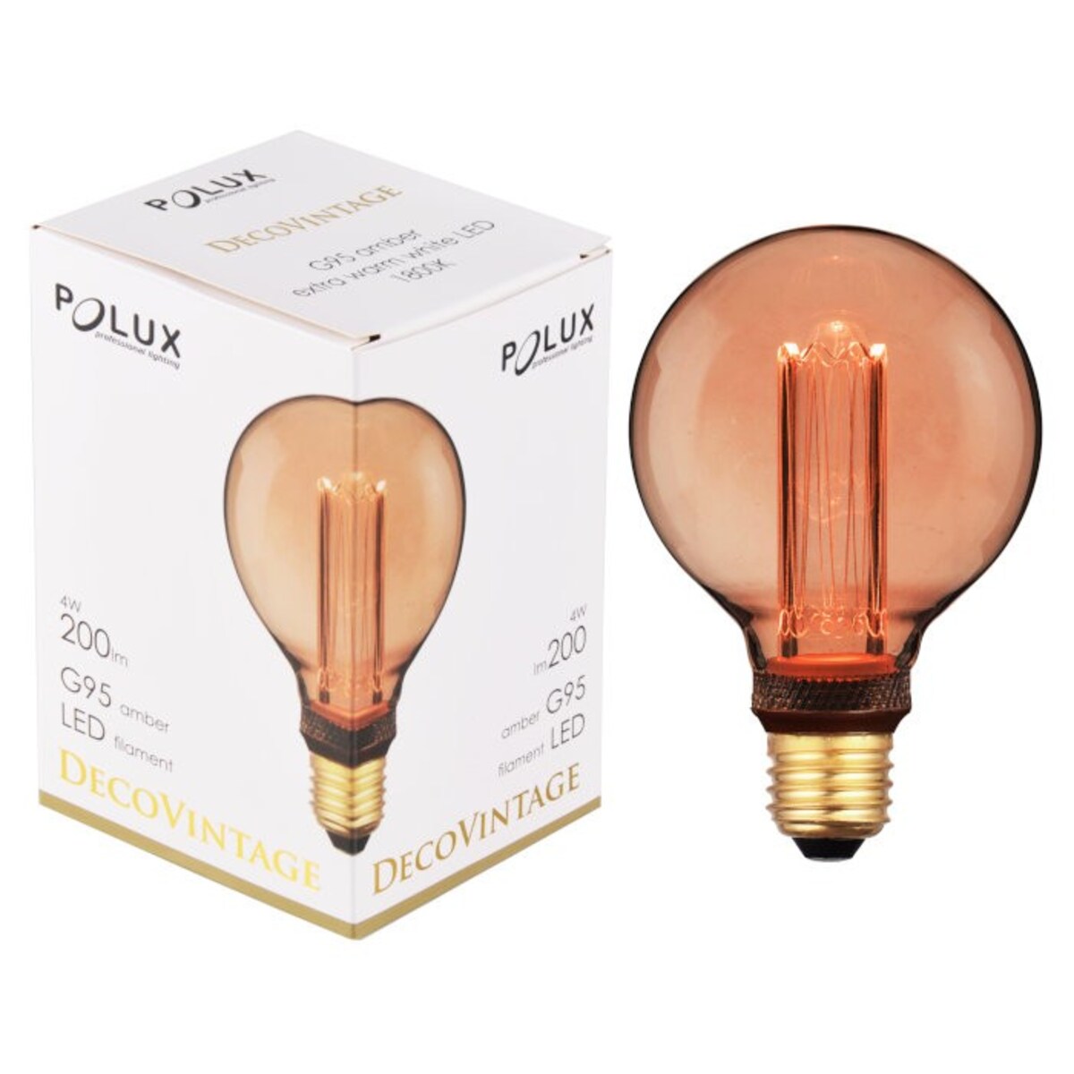 Okrągła żarówka dekoracyjna DecoVintage 317728 G95 LED E27 bańka 4W 200lm 230V biała ciepła, POLUX