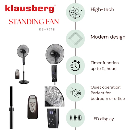 Wentylator podłogowy z pilotem i timerem 40cm 50W KLAUSBERG