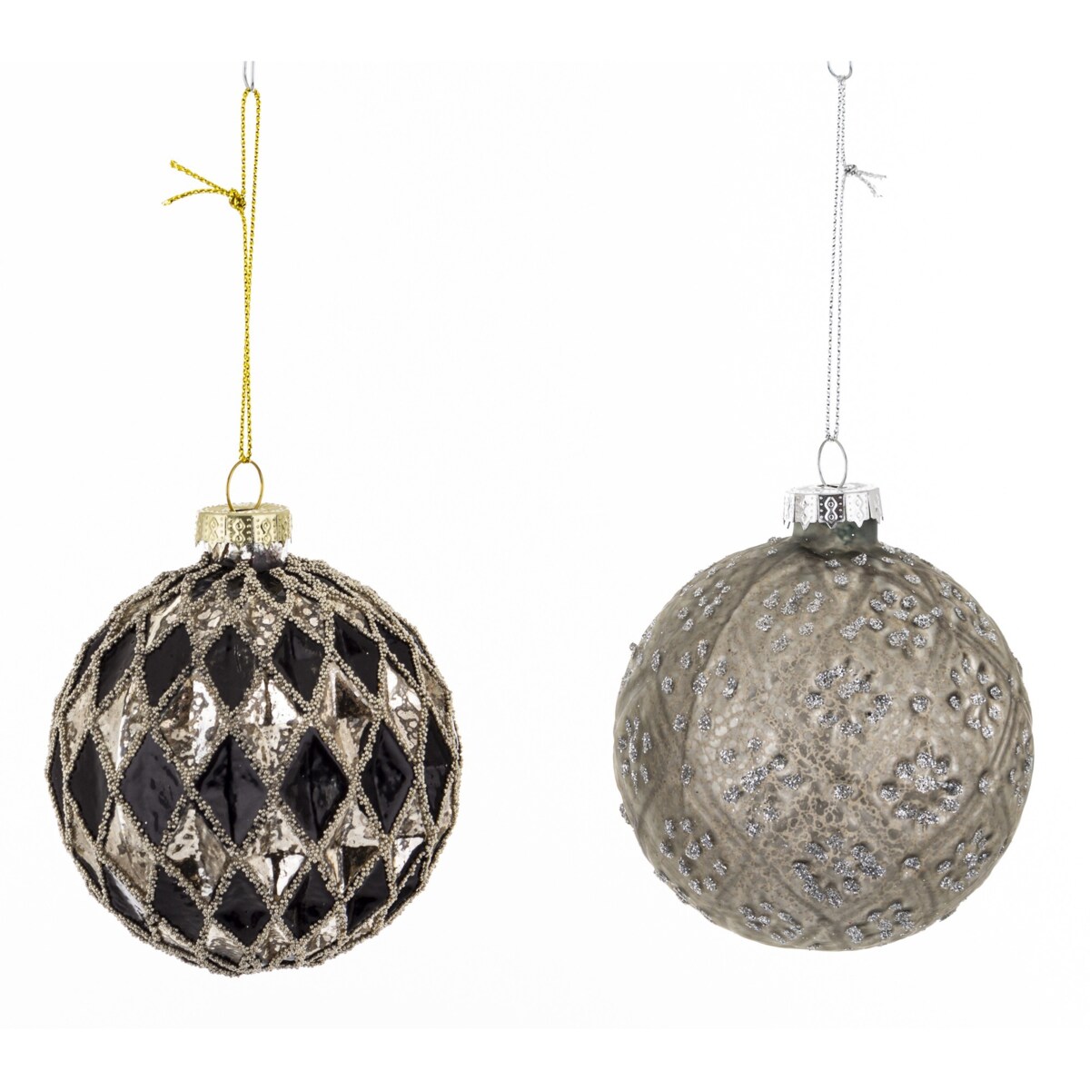 Komplet 2 szt. bombek 8x8x8 cm - srebrna i w kratkę