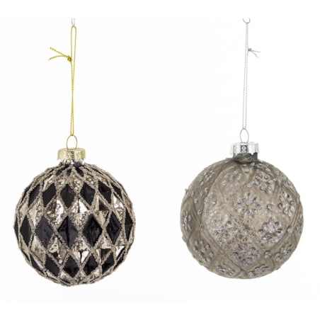Komplet 2 szt. bombek 8x8x8 cm - srebrna i w kratkę