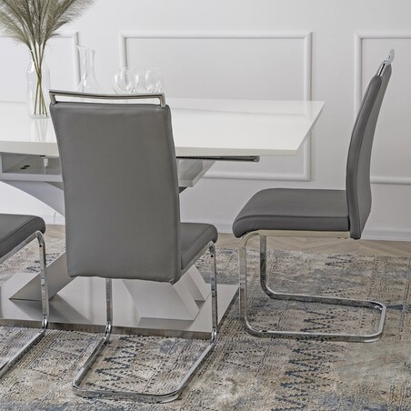 Krzesło Tapicerowane Jadalni Kuchni Salonu Na Płozach Szare Ekoskóra LOCA